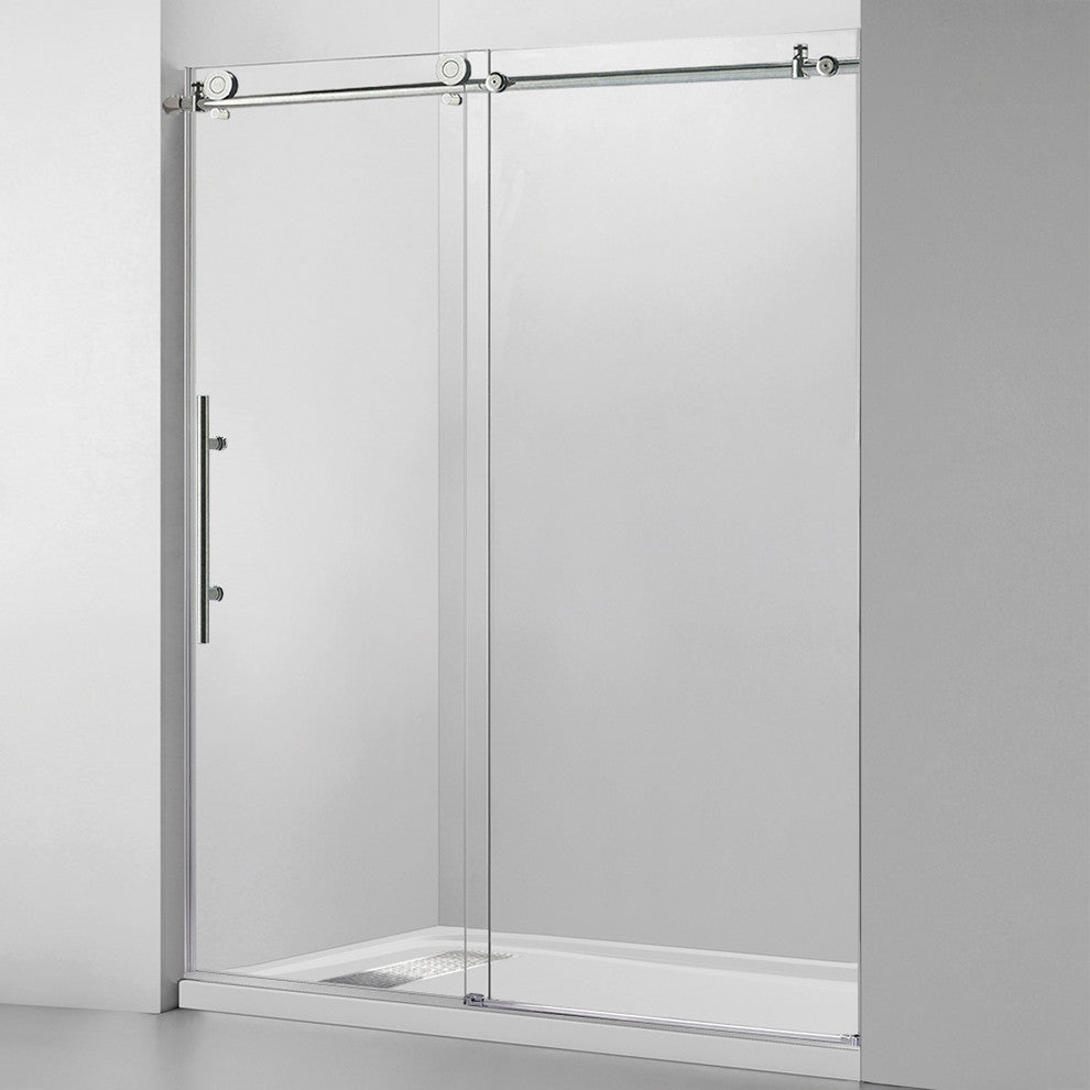 WoodBridge 56-60"Wx76"H Frameless Sliding Shower Door, Brushed Nickel