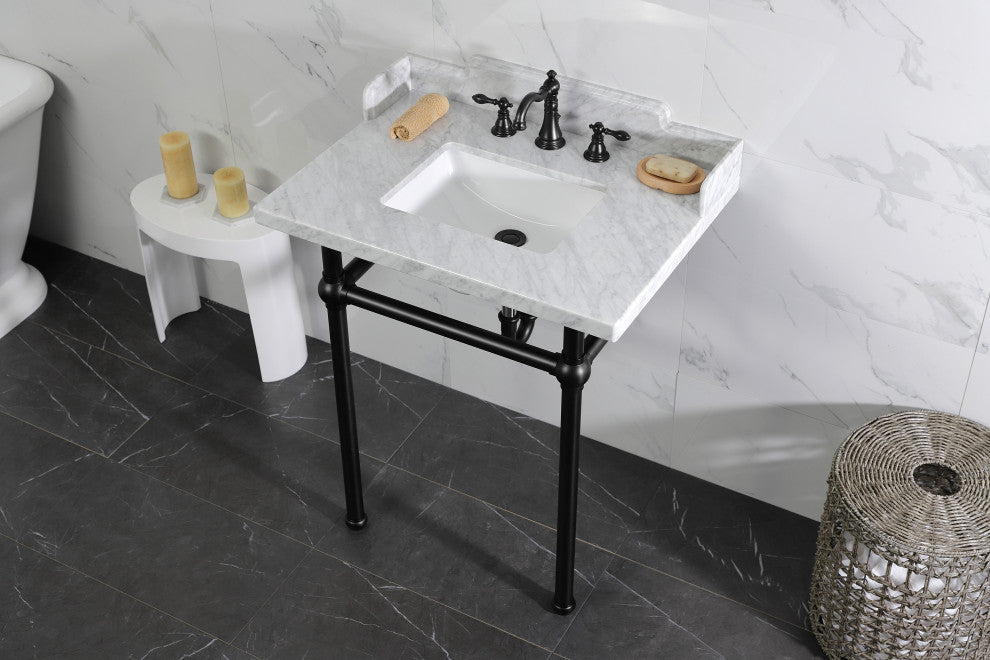 Kingston Brass LMS30MBSQ0 30" Carrara Marble Console Sink, Legs