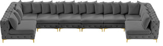 Tremblay Velvet Upholstered 8-Piece Modular U-Shaped Sectional, Grey