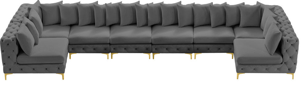 Tremblay Velvet Upholstered 8-Piece Modular U-Shaped Sectional, Grey