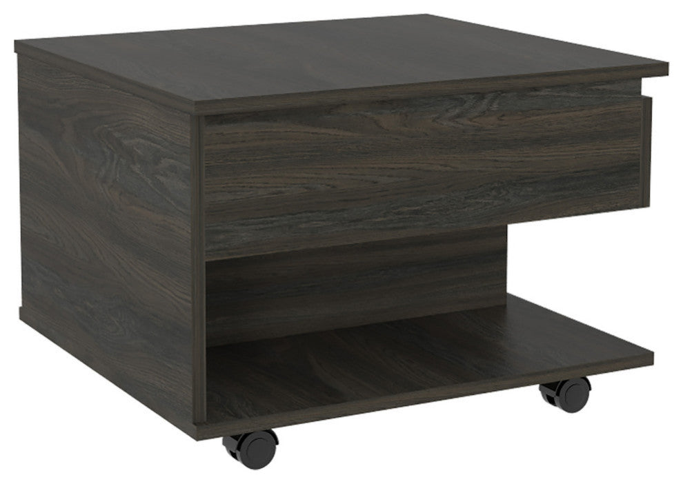 Portland Lift Top Coffee Table with Open Shelf and 4 Casters, Carbon Espresso