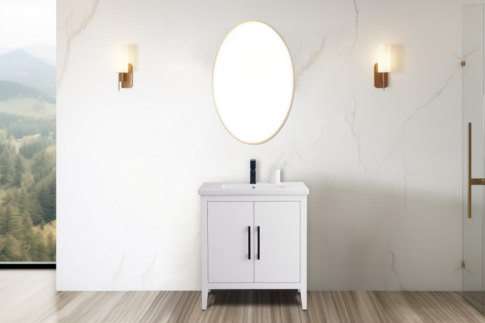 Vanity Art Bathroom Vanity With Sink, White, 30", Single Sink, Matte Black