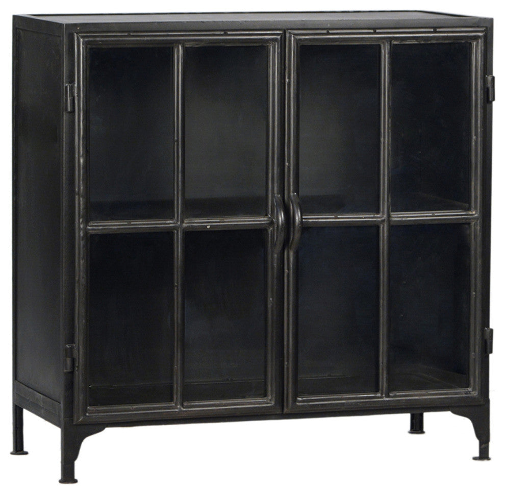 Black Iron and Glass Bar Cabinet