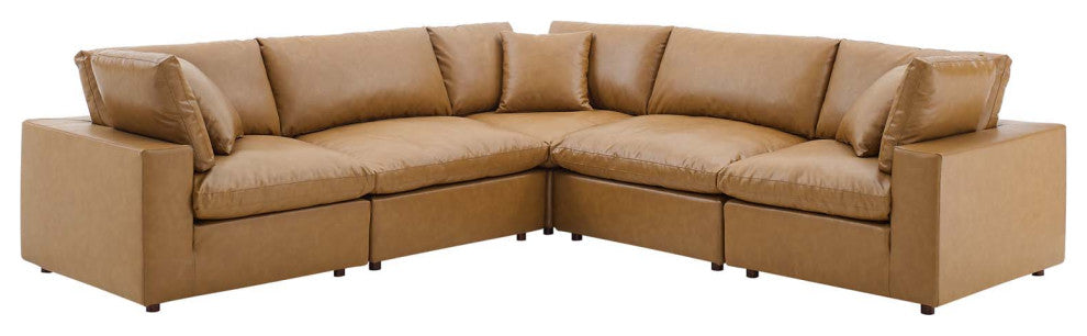 Sectional Sofa Set, Faux Vegan Leather, Tan, Modern, Living Lounge Hospitality