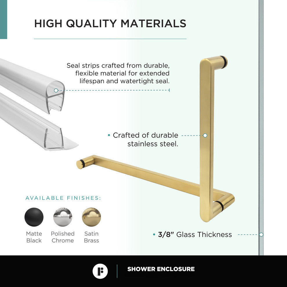 Glass Shower Enclosure Set with Acrylic Shower Base, Satin Brass, 40" X 40"