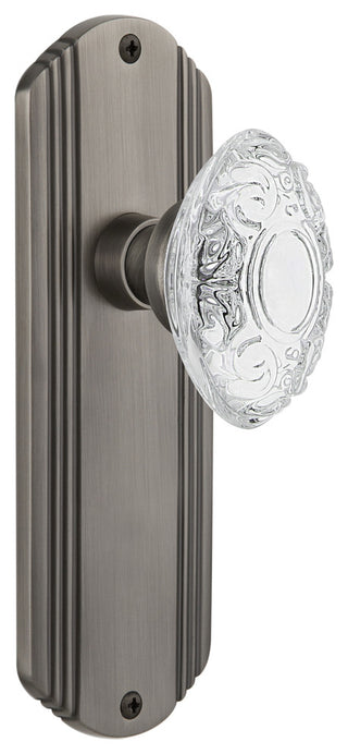 Deco Plate Passage Crystal Victorian Knob, Antique Pewter, 2.375"