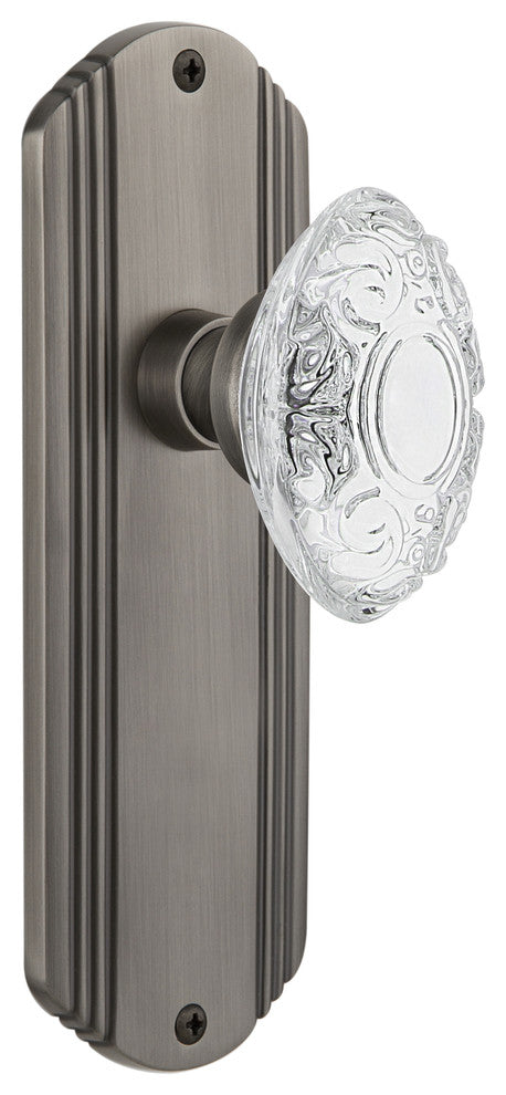 Deco Plate Passage Crystal Victorian Knob, Antique Pewter, 2.375"
