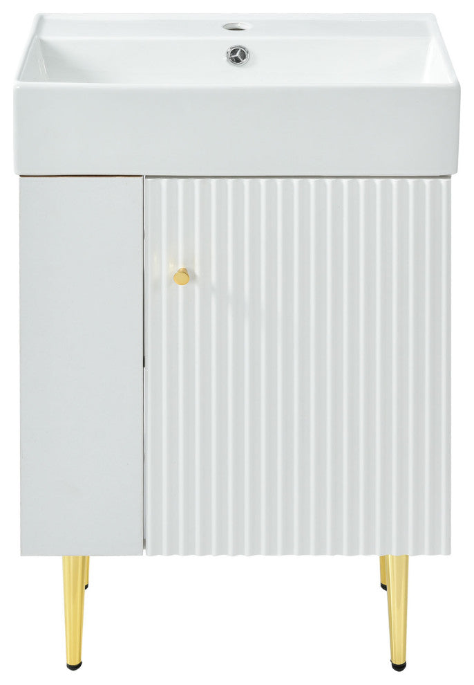 TATEUS 21.6 inch Single Ceramic Vessel Sink Bathroom Storage Cabinet, Left Side Storge