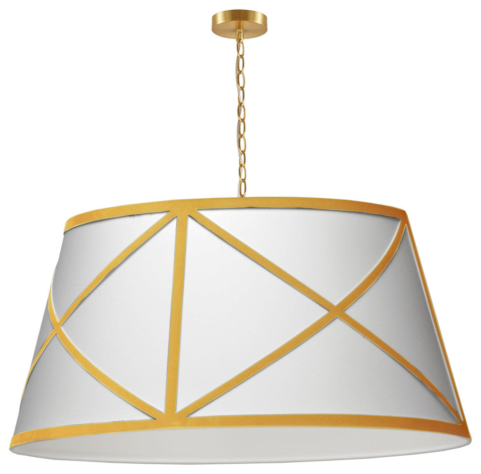 White & Gold Transitional Pendant With Aged Brass Metal
