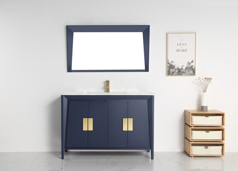 60" Larvotto Navy Blue Modern Double Sink Bathroom Vanity, No Matching Mirror