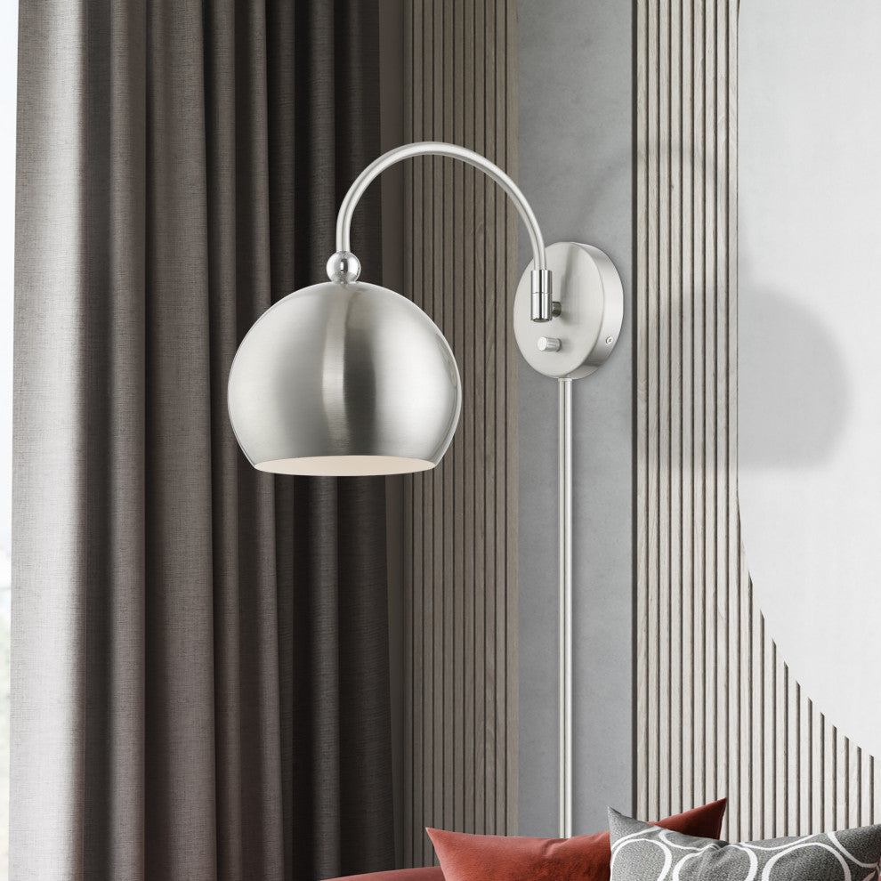 Stockton 1 Light Brushed Nickel With Polished Chrome Accents Swing Arm Wall Lamp