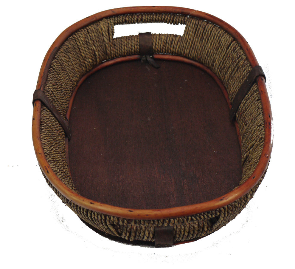 18" Stained Willow Wood Oval Tray With Rope Adornment