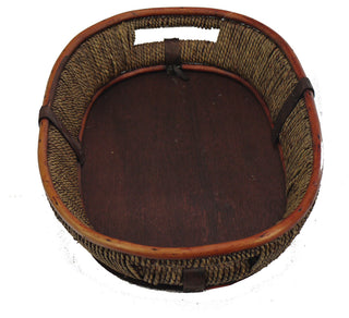 18" Stained Willow Wood Oval Tray With Rope Adornment