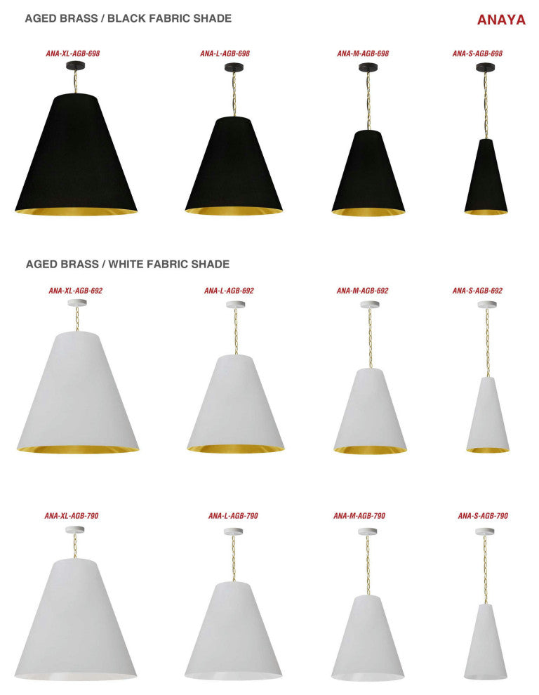 1 Light X-Large Anaya Aged Brass Pendant with White/Gold Shade