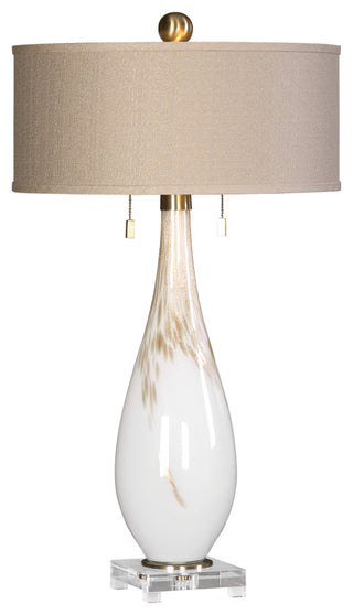 Uttermost Cardoni Contemporary Iron Glass Crystal and Linen Table Lamp in White