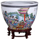 Hand-Painted Blue and White Ancient Beauty Ceramic Fishbowl, With Stand, D 17"x H 10"