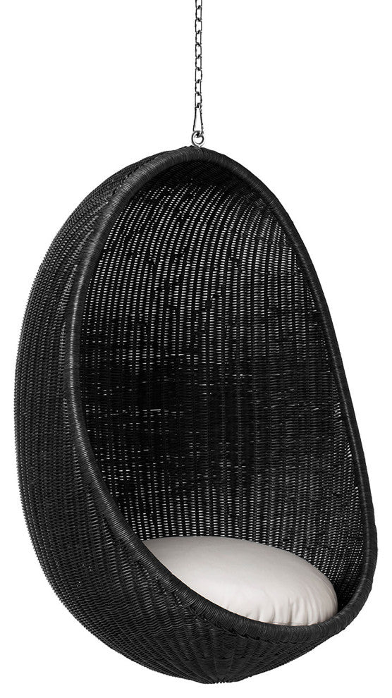 Nanna Ditzel Hanging Egg Chair Black Tempotest White Canvas Cushion Chain