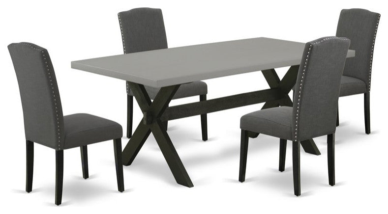 5-Piece Set, 4 Chairs and Table With Cement Color Table Top, Black