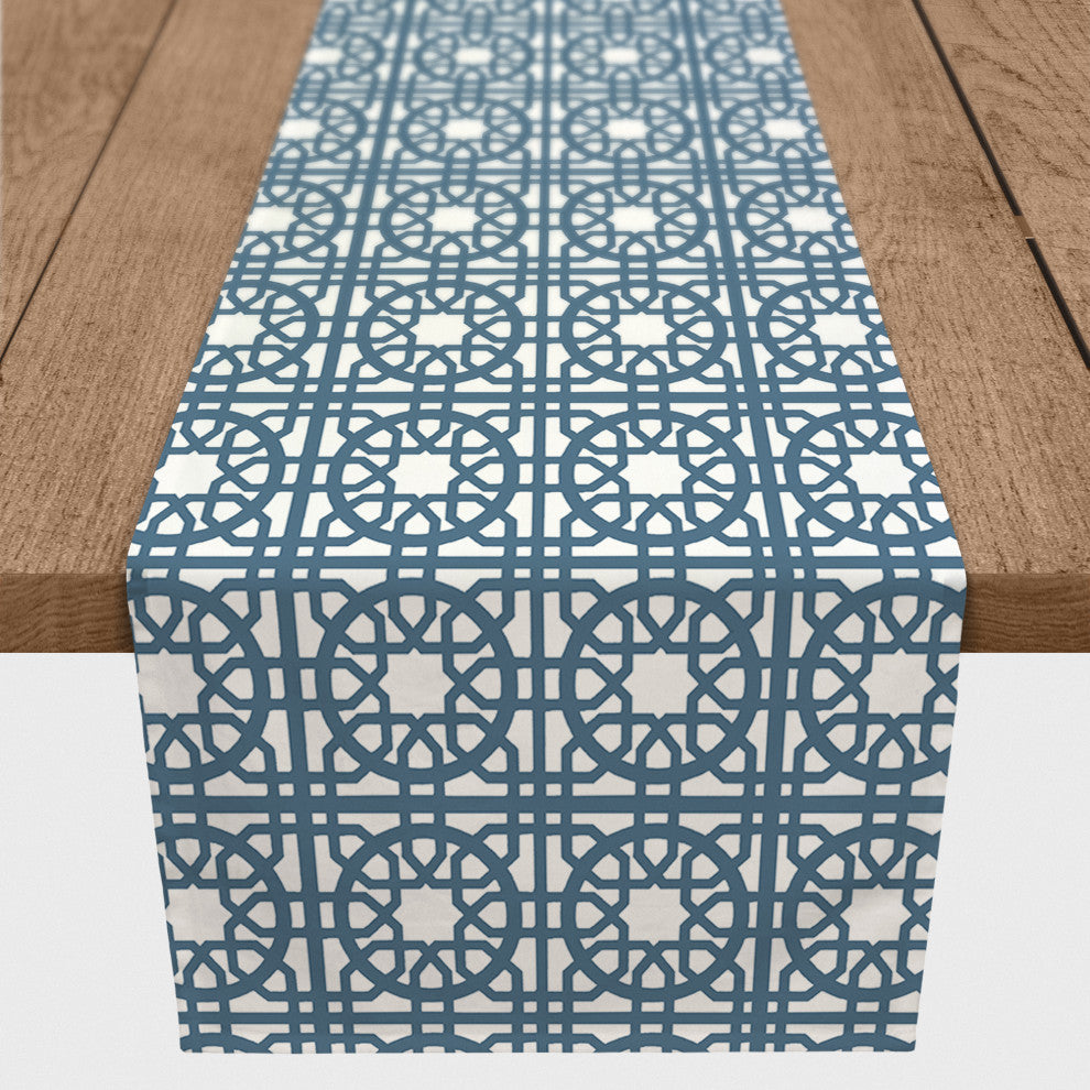 Blue Geo Tile 16x72 Cotton Twill Runner