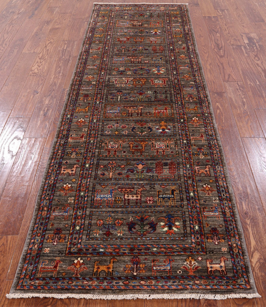 Tribal Persian Gabbeh Hand Knotted Runner Rug 2' 10" X 8' 8" Q5331