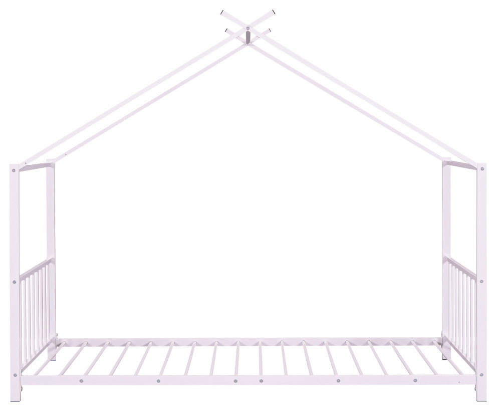 Gewnee Twin Size Metal House Platform Bed, Pink