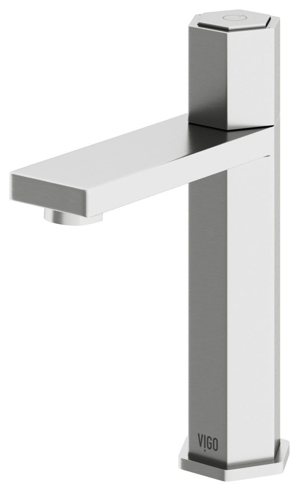 VIGO Nova 8" H Button Operated Single Hole Bathroom Faucet, Brushed Nickel, Without Extras