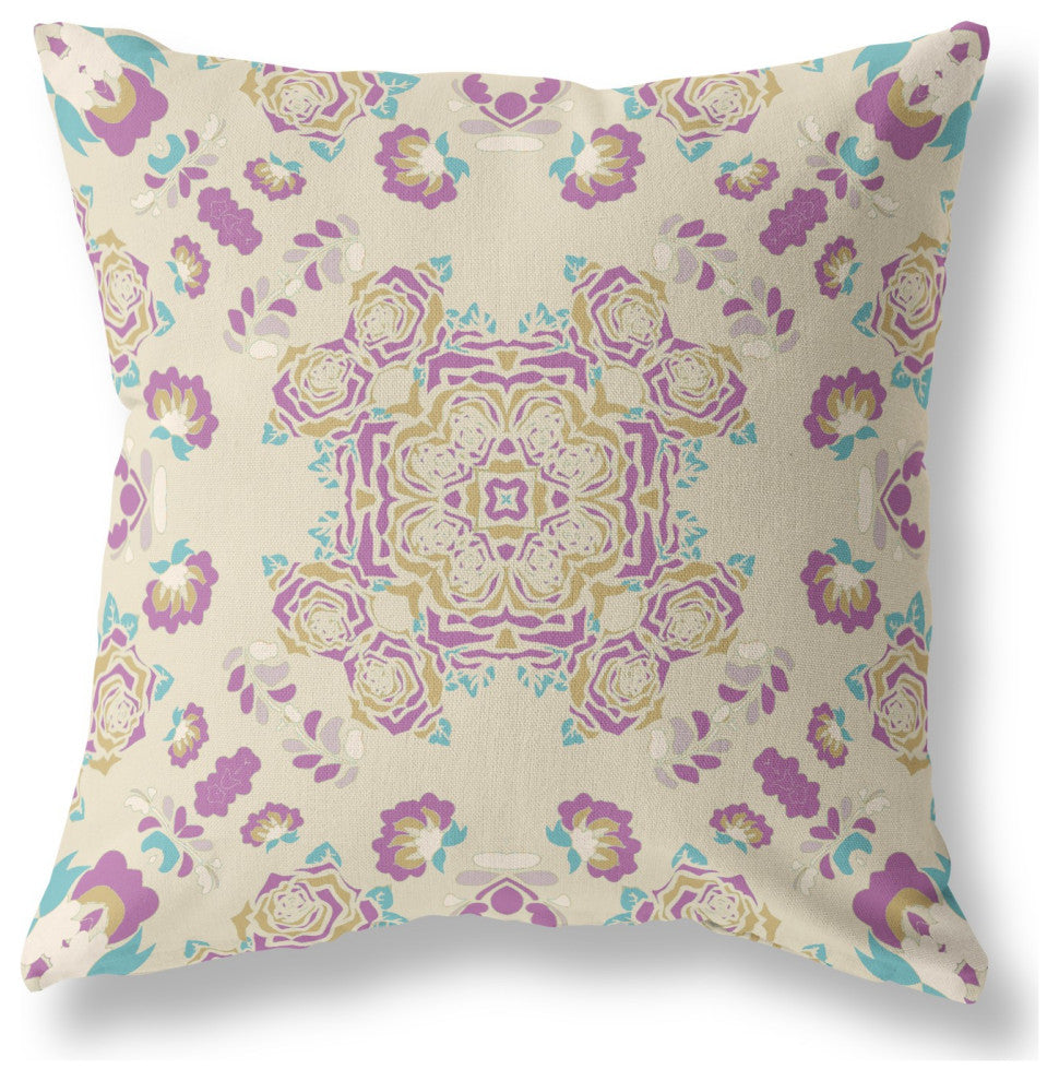 18" Purple Gold Wreath Indoor Outdoor Zippered Throw Pillow