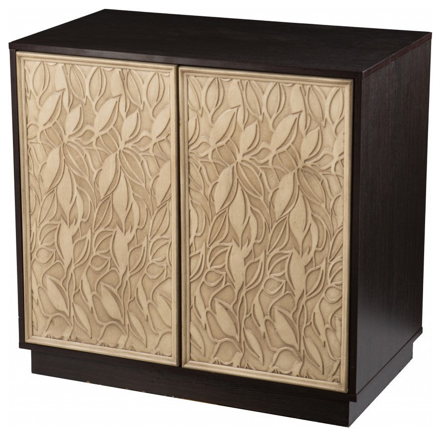 Brown and Cream Sculptural Leaf Accent Storage Cabinet