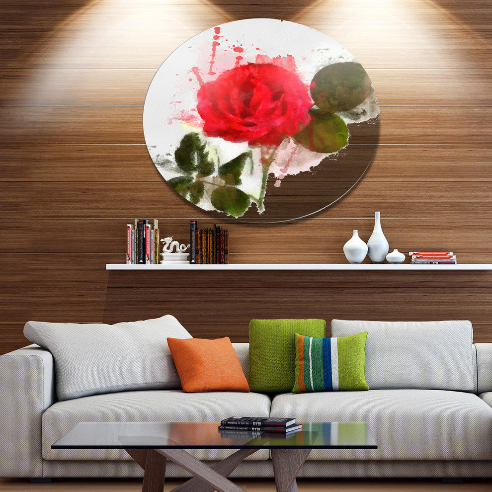 Red Rose With Green Petals, Modern Floral Round Wall Art, 23"