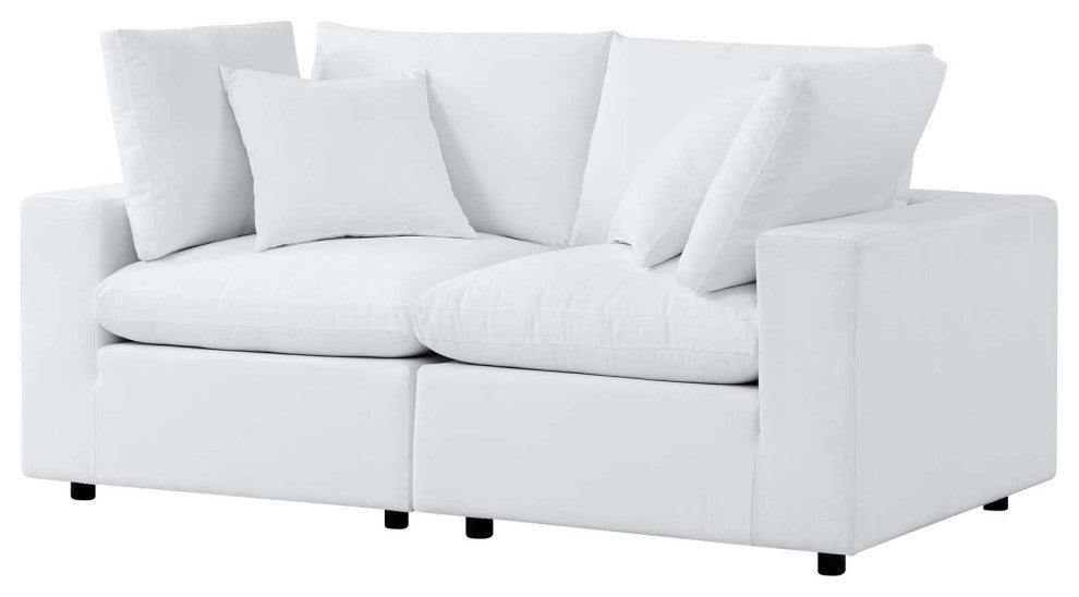 Modular Lounge Loveseat Deep Sofa, Sunbrella, White, Modern, Outdoor Patio