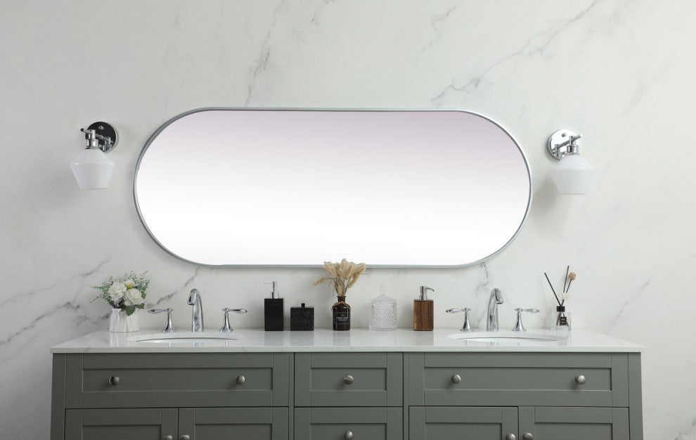 Home Living Metal Frame Oval Mirror 24x60 Inch, Silver