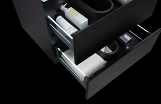 Aurora Wall Mount Vanity, White Acrylic Top, Matte Midnight Black, 24"