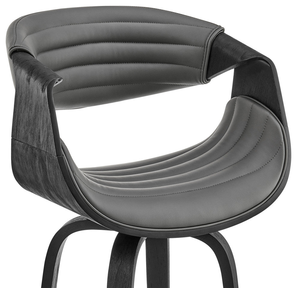 30" Gray Faux Leather and Black Wood Retro Chic Bar Stool