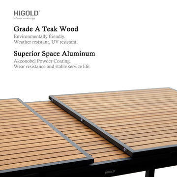 Heck Extendable Teak Outdoor Dining Set for 8 Person, Aluminum, by HIGOLD