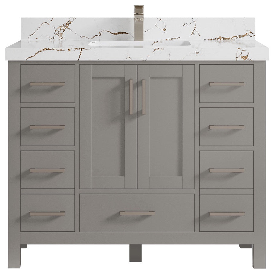 Malibu 42 Single Sink Bath Vanity in Elephant Skin Gray 2" Viola Brown
