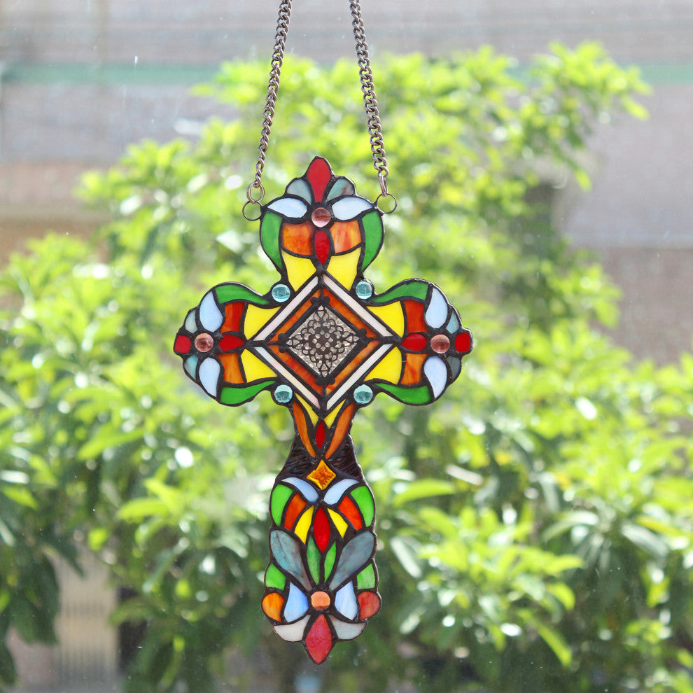 Adelina Victorian Tiffany-Style Stained Glass Panel 13" Tall
