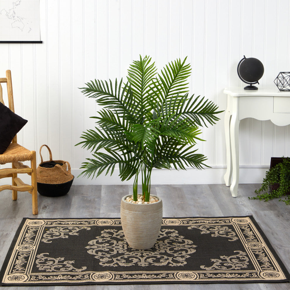3.5' Areca Palm Artificial Tree, Sand Colored Planter, Real Touch