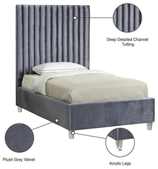 Maklaine Modern 65'H x 44'W x 81'D Solid Wood Tufted Velvet Twin Bed in Gray