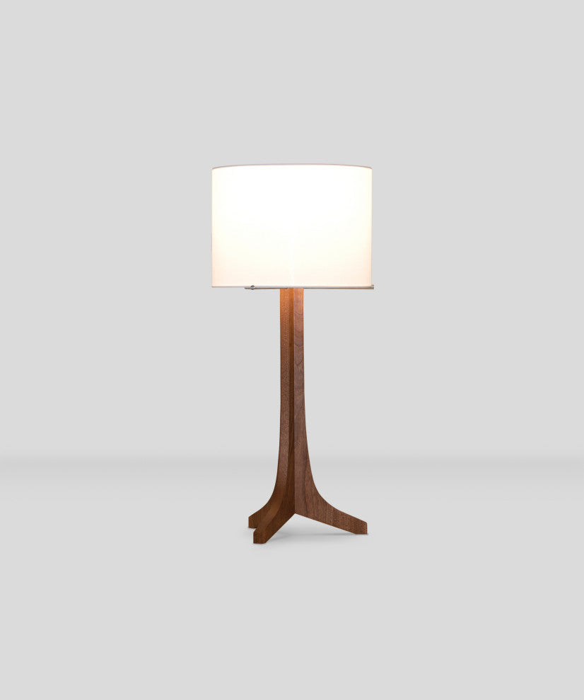Nauta Table Lamp, Aluminum and Walnut With White Linen