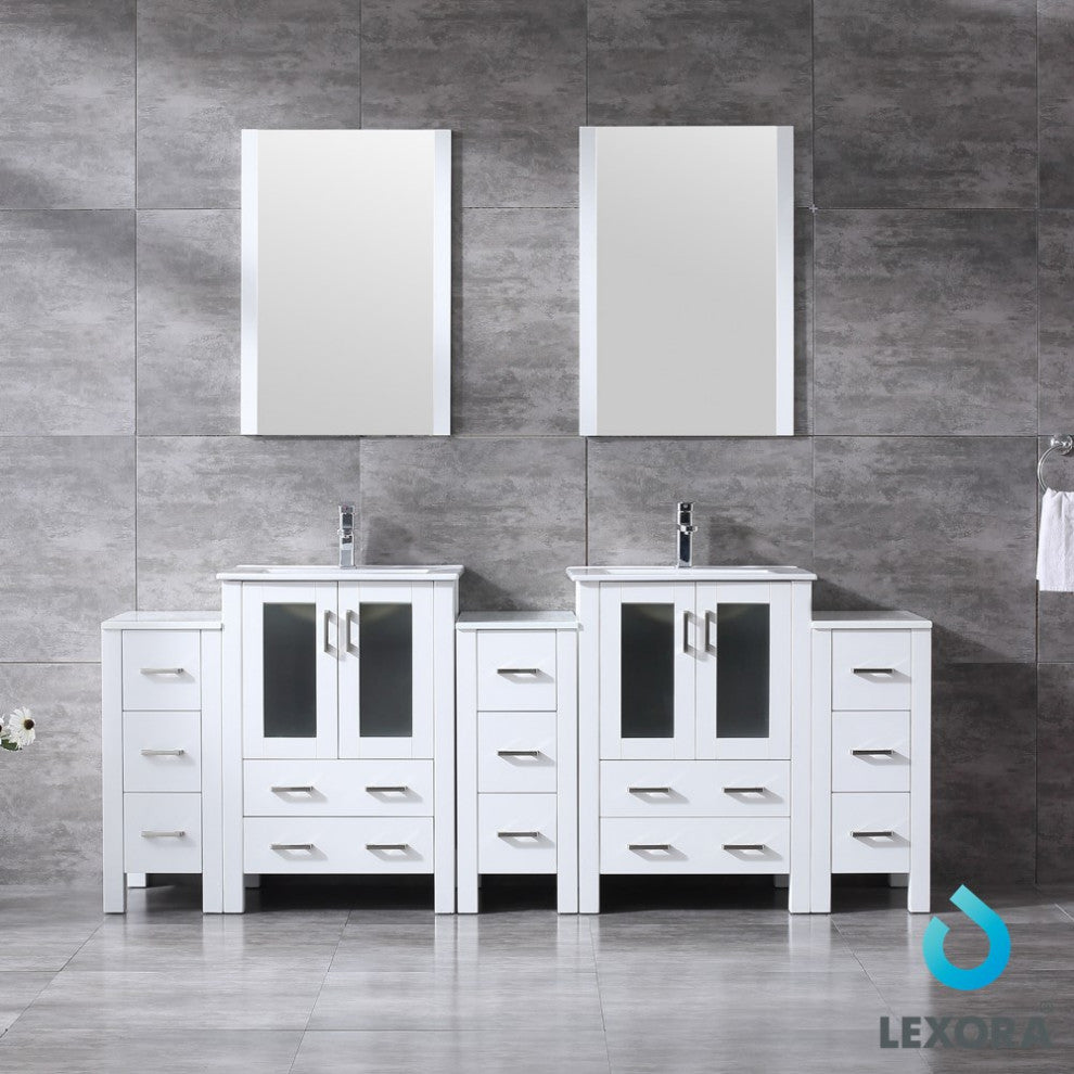 Volez 84" Double Vanity With 3 Side Cabinets Top Square Sink, 22" Mirror