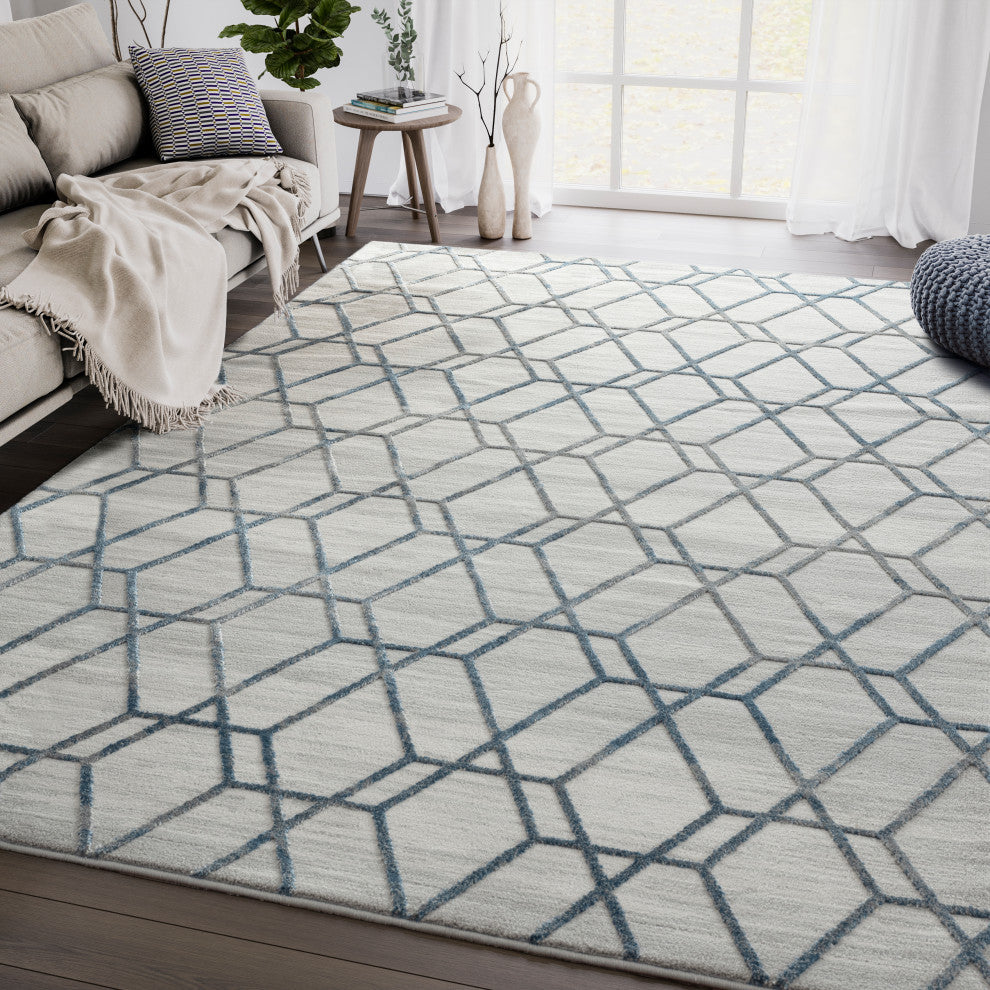 Abani Nova Nov120B Blue Distressed Geometric Area Rug