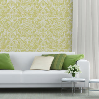 Lakota Damask Wallcovering, Chartruese, Roll, Peel and Stick