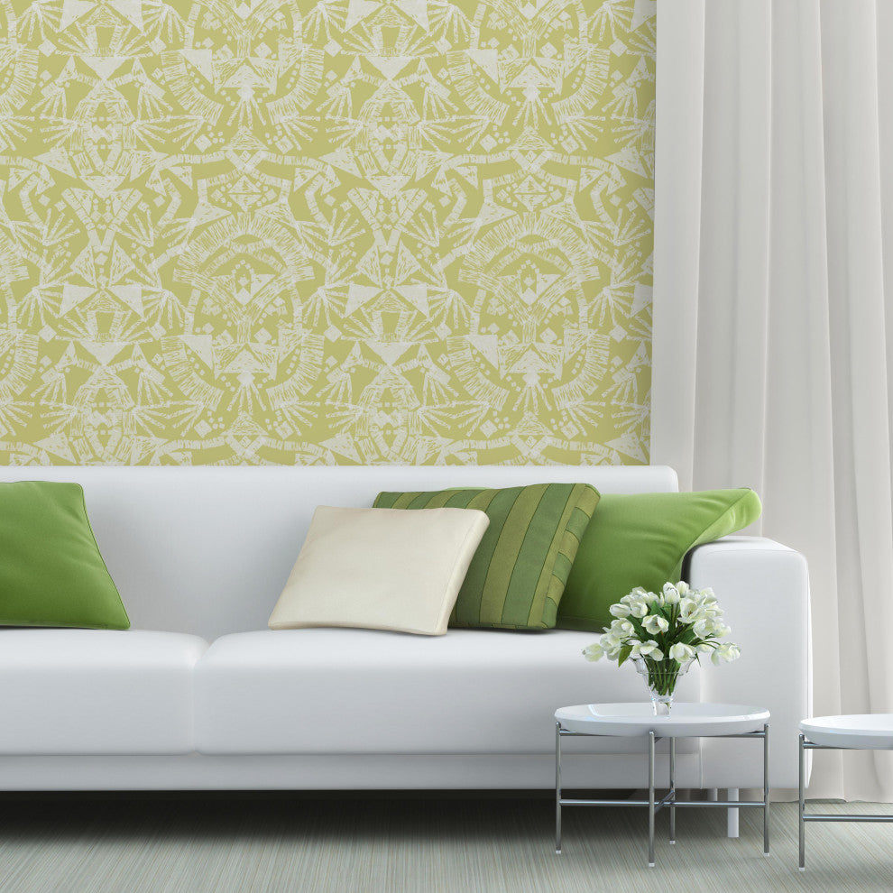 Lakota Damask Wallcovering, Chartruese, Roll, Peel and Stick