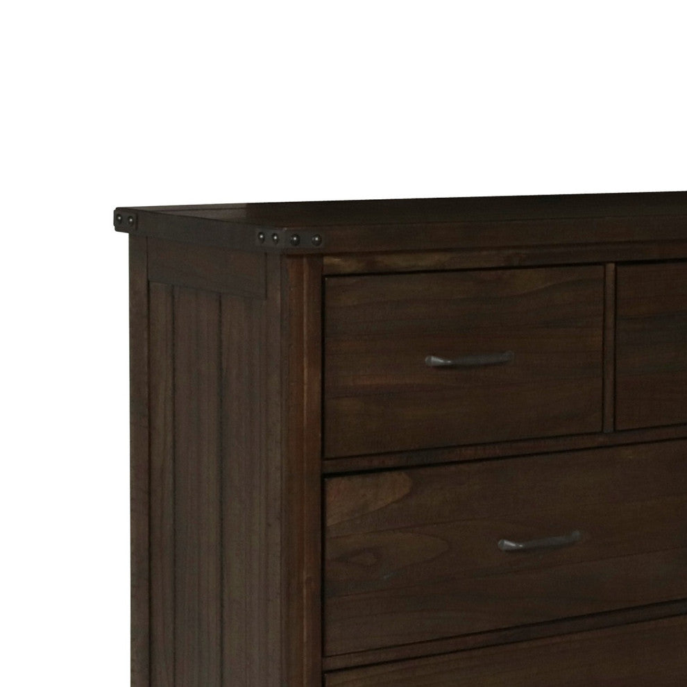 Benzara BM218217 Plank Style 7 Drawer Dresser With Wood Grain, Walnut Brown