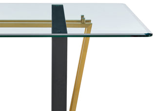 Kai 72" Glass Tabletop Dining Table With Gold and Black Base