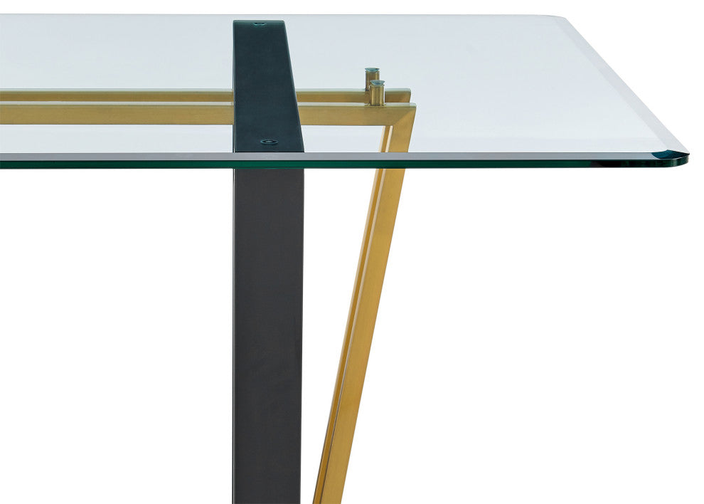 Kai 72" Glass Tabletop Dining Table With Gold and Black Base