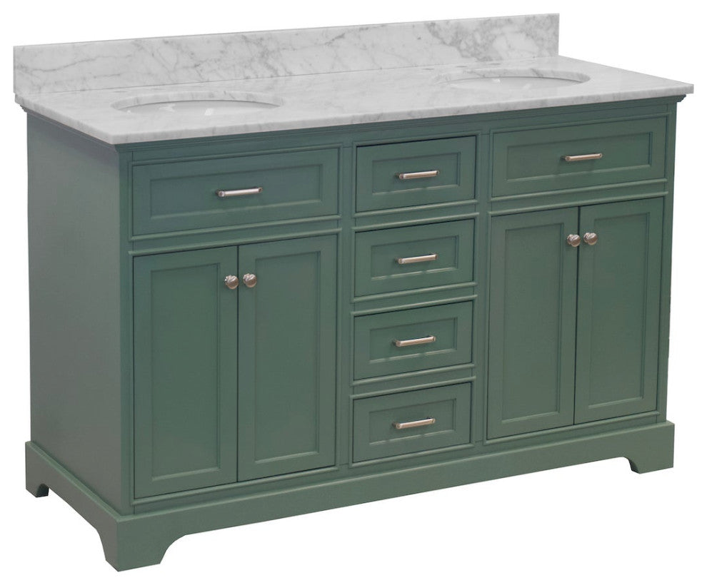 Aria 60" Bathroom Vanity, Sage Green, Carrara Marble, Double Vanity