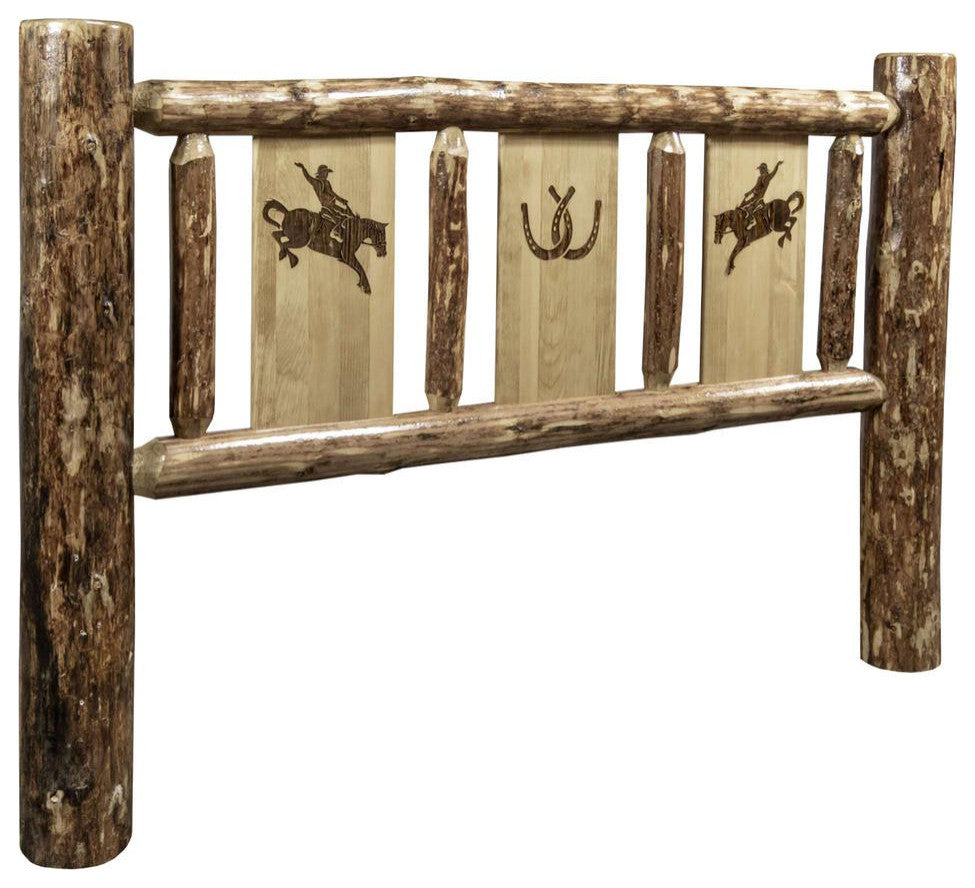 Glacier Country Collection Twin Headboard w/ Laser Engraved Bronc Design