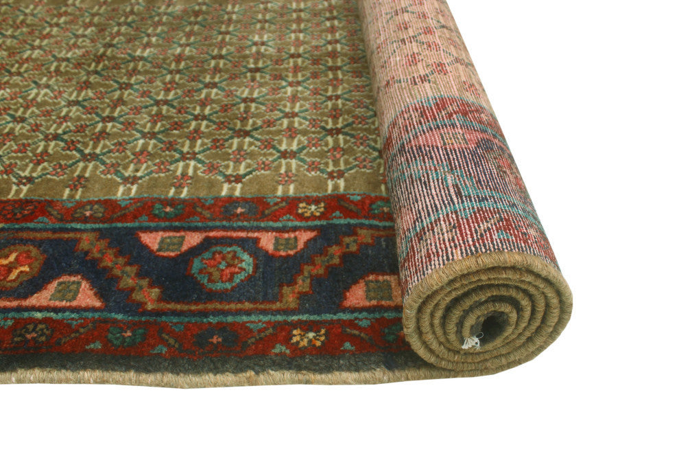 Fine Vintage Distressed Malakeh Brown/Navy Runner, 3'7x9'7