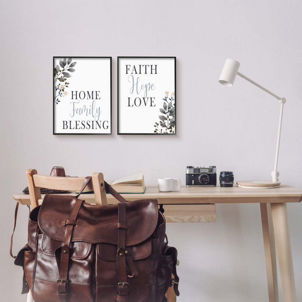 Faith Hope Home Family Phrases Soft Black Florals,11 x 14
